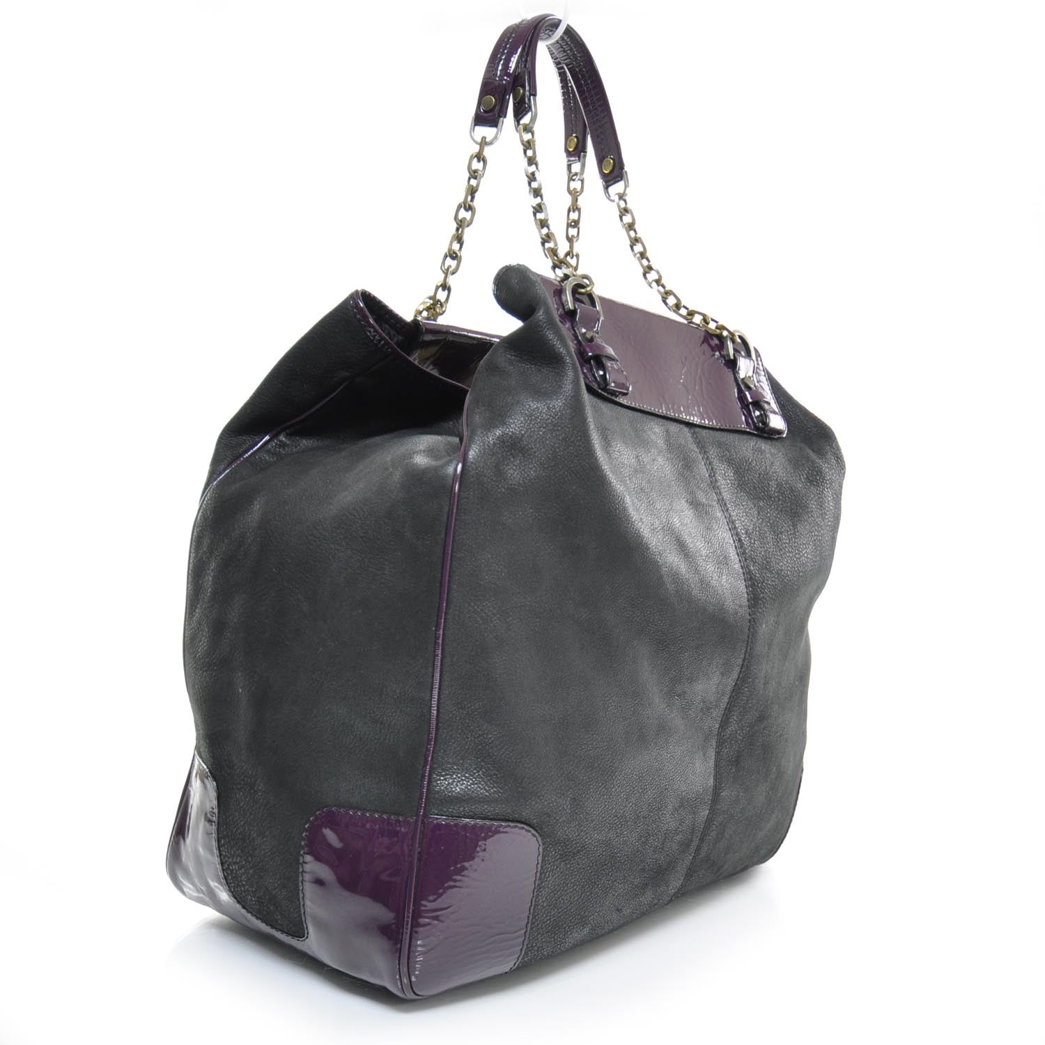 Lanvin Leather Patent Trim Large Weekender Bag Black and Purple 2 of 8