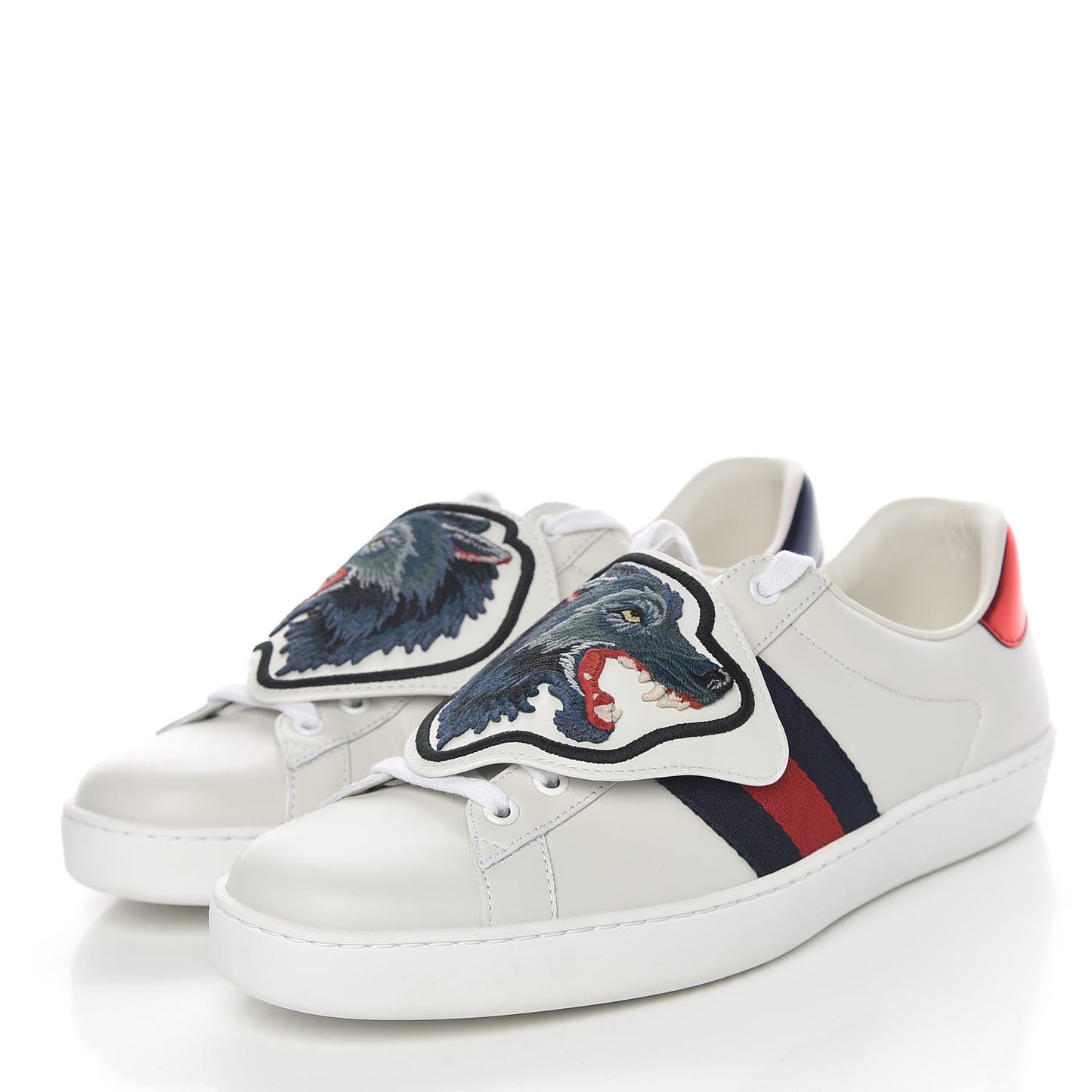 Calfskin Web Wolf Embroidered Mens Ace Sneakers 9 White