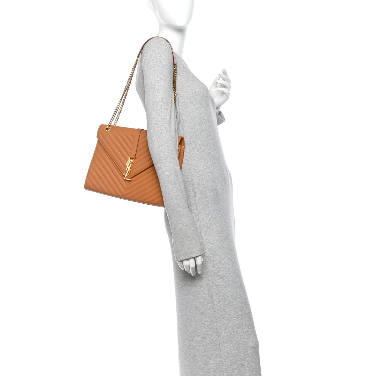Smooth Calfskin Matelasse Chevron Large Monogram Satchel Brown