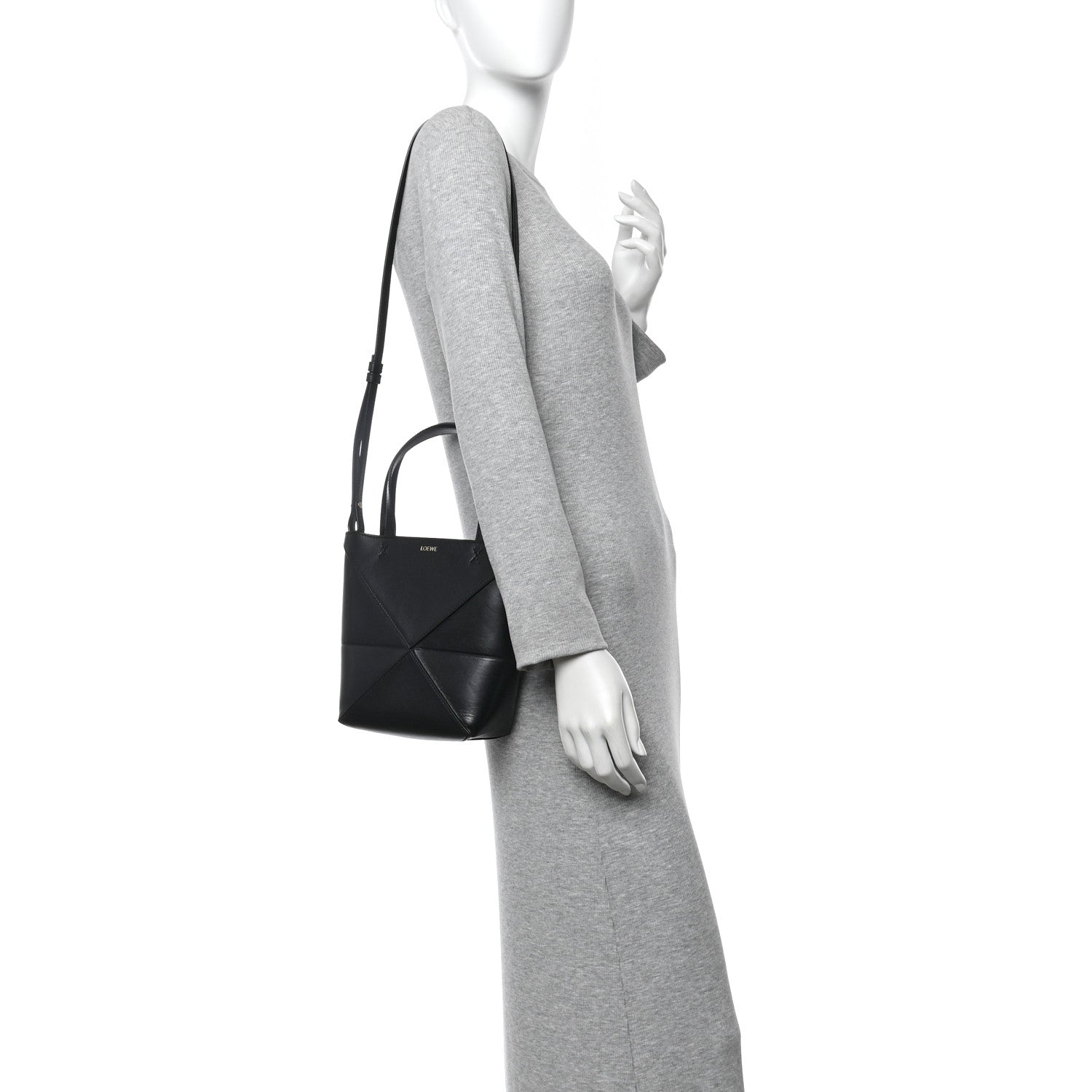 Loewe Shiny Calfskin Mini Puzzle Fold Tote Black 2 of 14