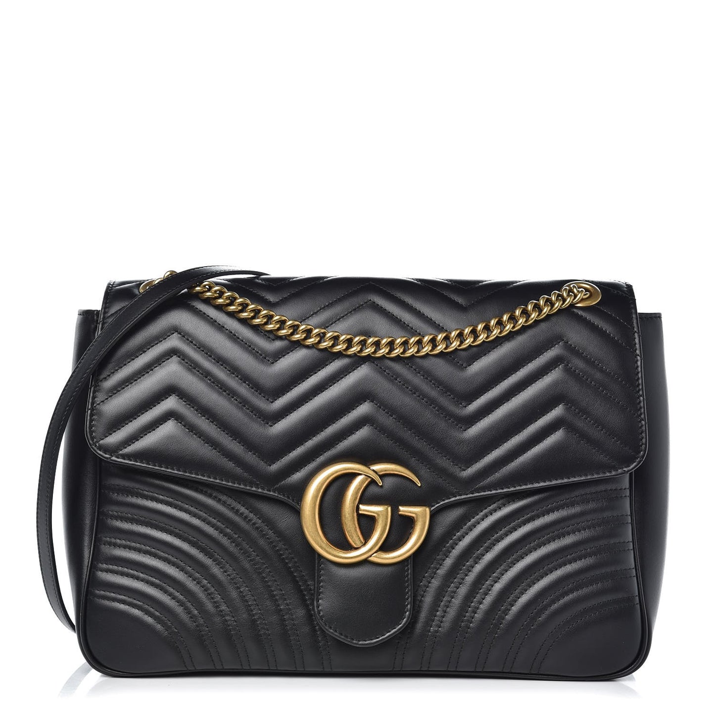 Calfskin Matelasse Large GG Marmont Shoulder Bag Black