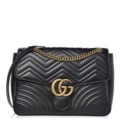 Gucci Calfskin Matelasse Large GG Marmont Shoulder Bag Black 1 of 5