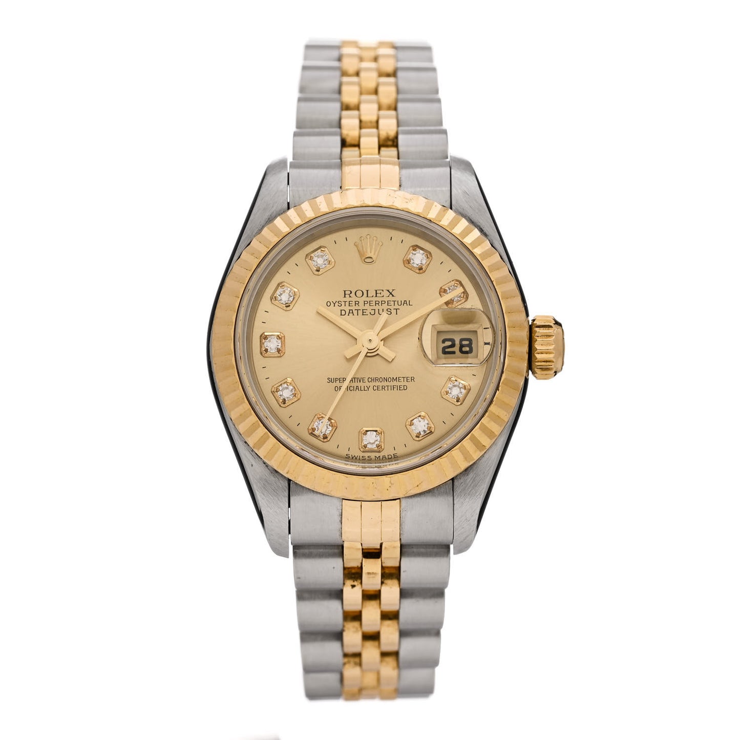 Stainless Steel 18K Yellow Gold Diamond 26mm Oyster Perpetual Datejust Watch Champagne 79173