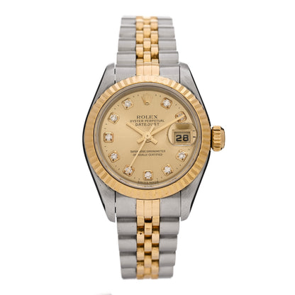Rolex Stainless Steel 18K Yellow Gold Diamond 26mm Oyster Perpetual Datejust Watch Champagne 79173 1 of 4