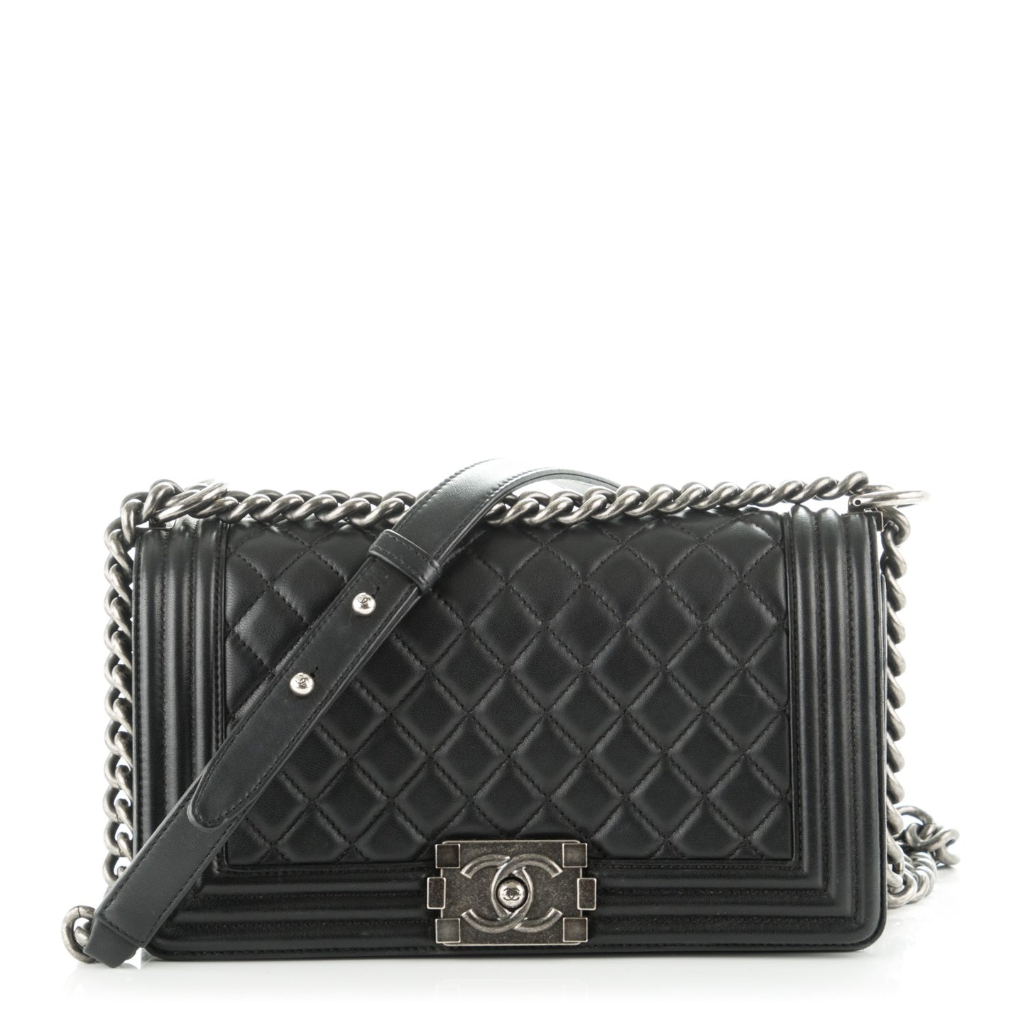 Lambskin Quilted Medium Boy Flap Black