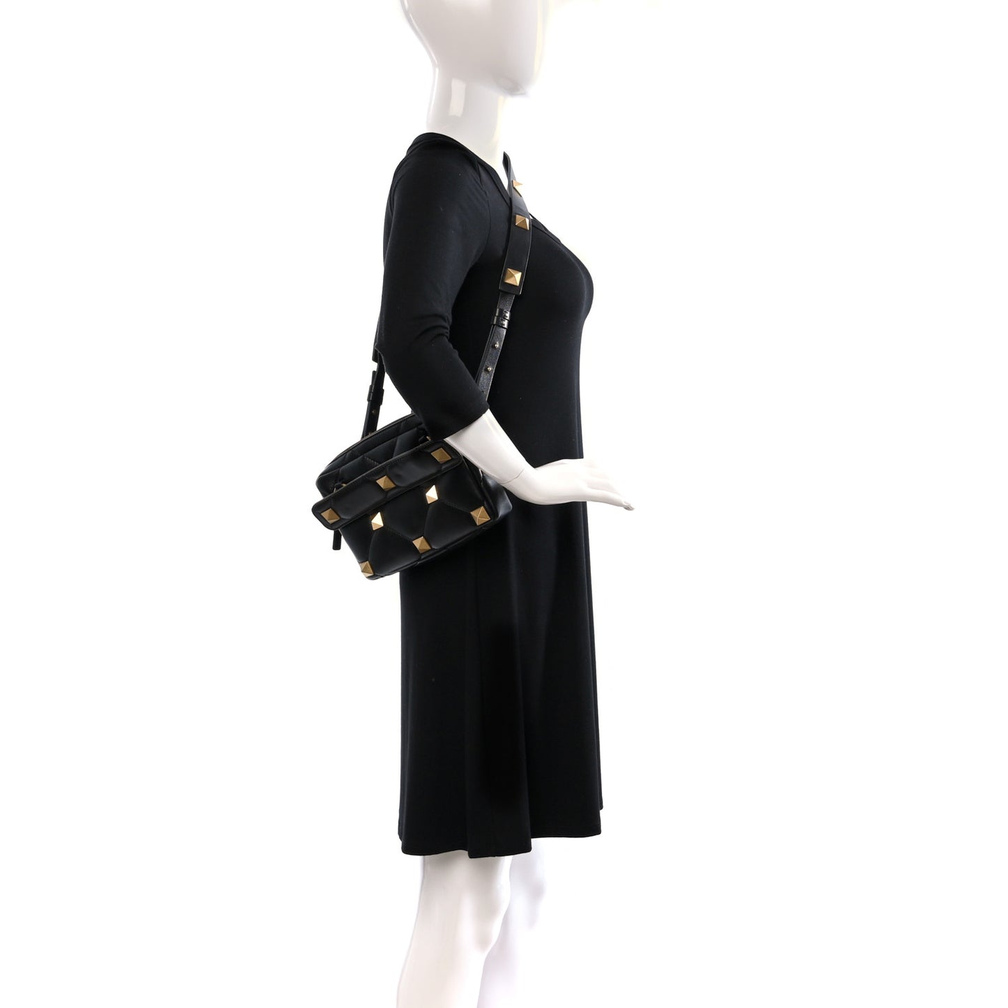 Nappa Roman Stud Crossbody Black
