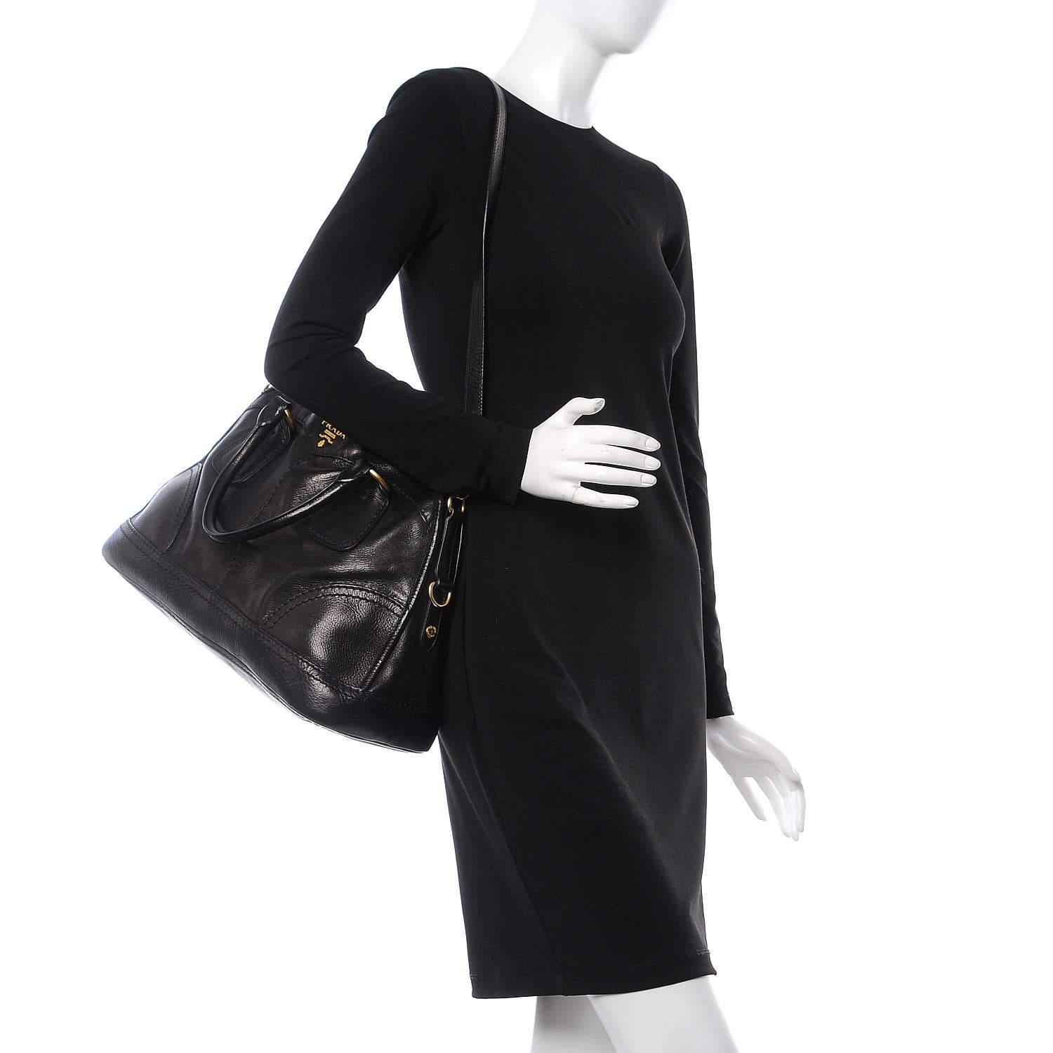 Prada Cervo Deerskin Dome Satchel Black 3 of 12