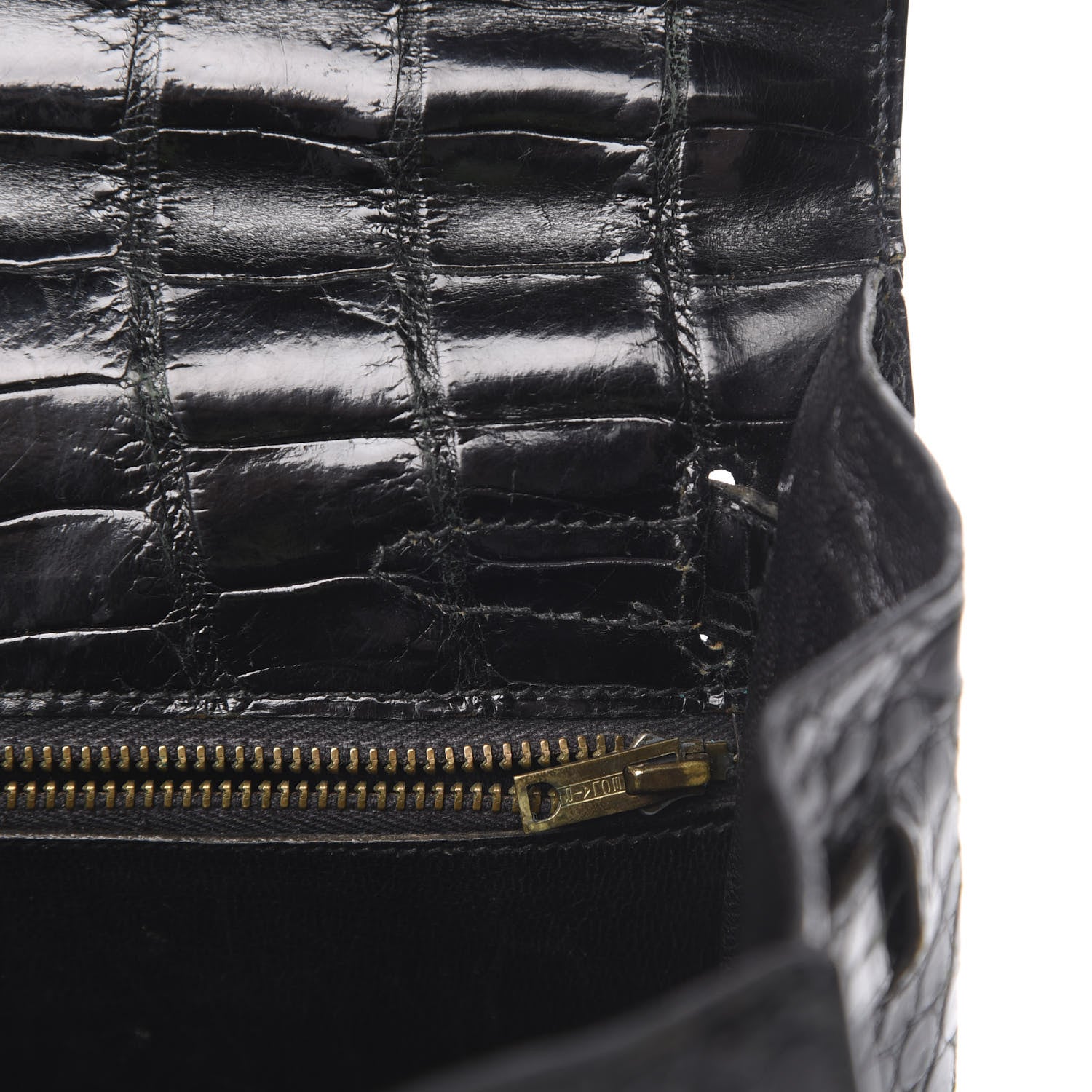 Hermes Shiny Porosus Crocodile Kelly Sellier 32 Black 13 of 50