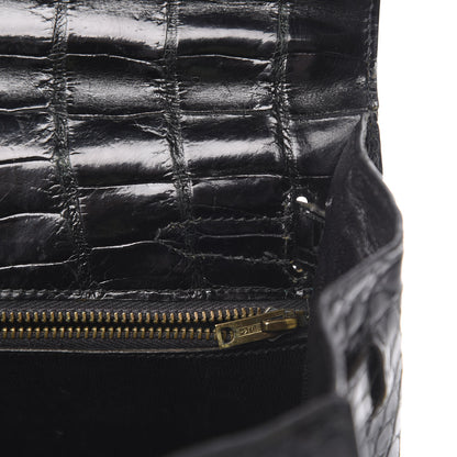 Hermes Shiny Porosus Crocodile Kelly Sellier 32 Black 13 of 50