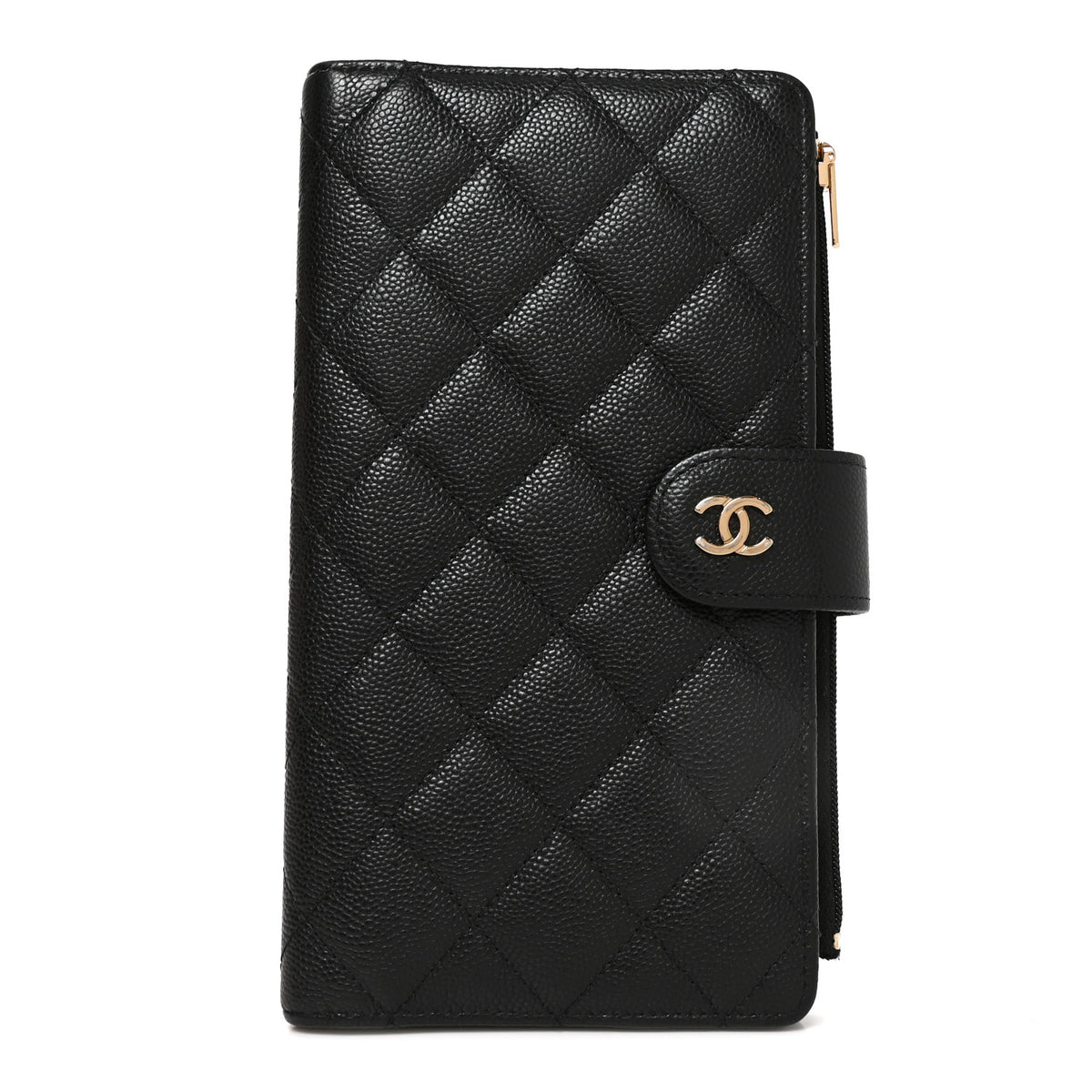 Caviar Quilted Long Zipped Wallet Black
