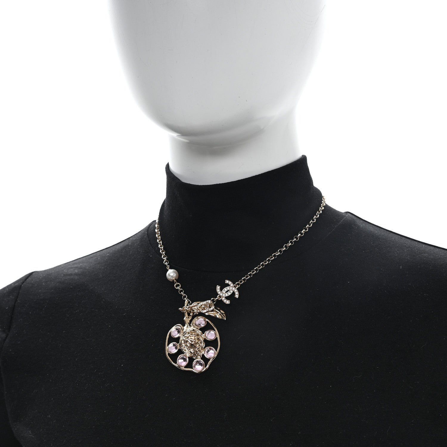 Chanel Resin Crystal Pearl CC Fruit Pendant Necklace Gold Pink 2 of 4