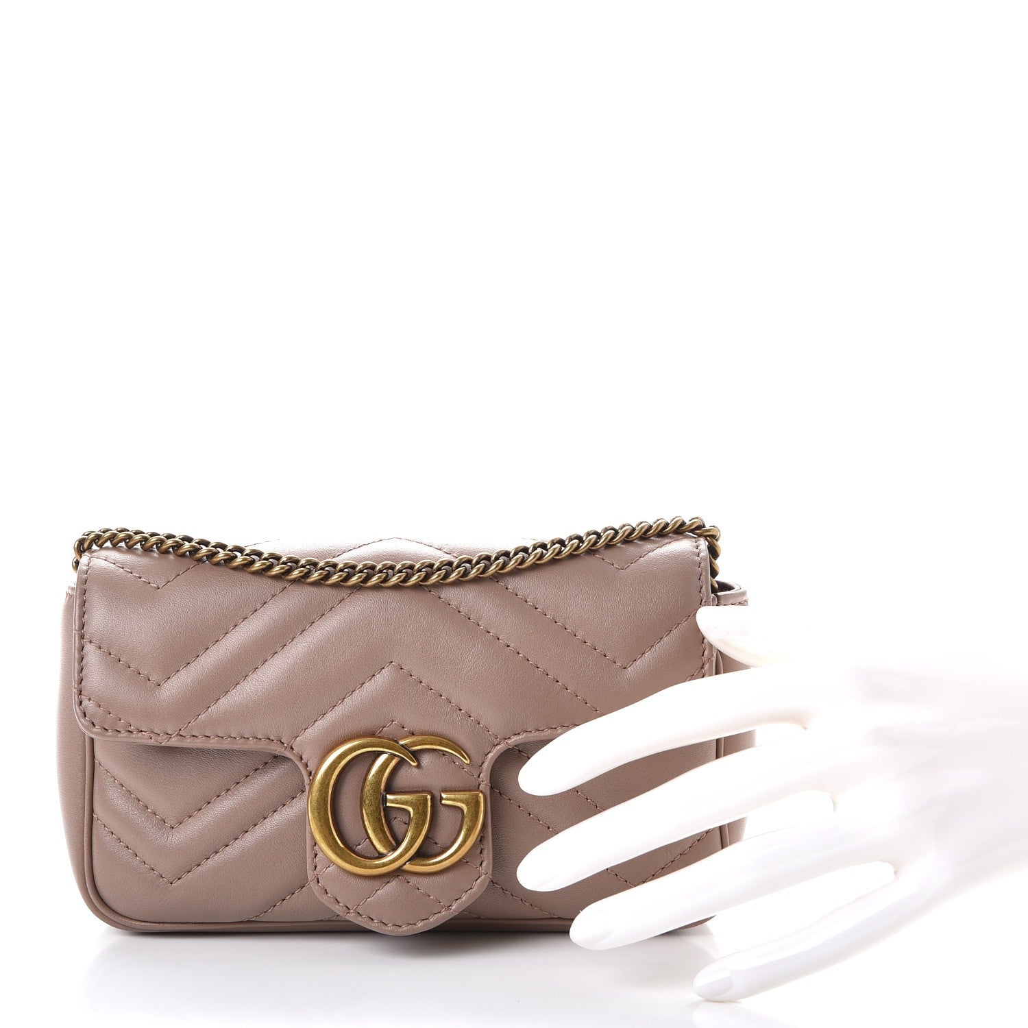 Gucci Calfskin Matelasse Super Mini GG Marmont Shoulder Bag Porcelain Rose 3 of 9