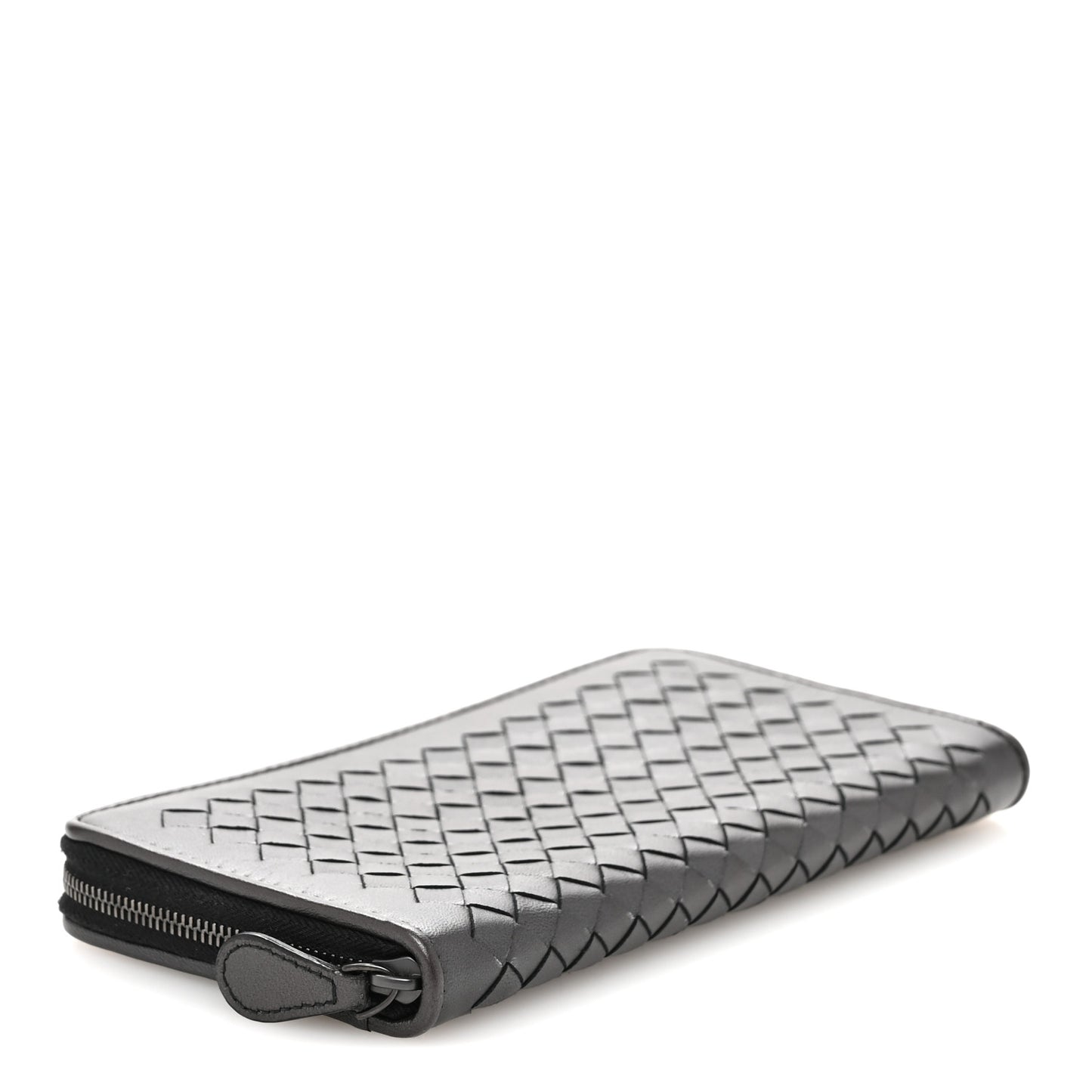 Metallic Nappa Intrecciato Zip Around Wallet Grey
