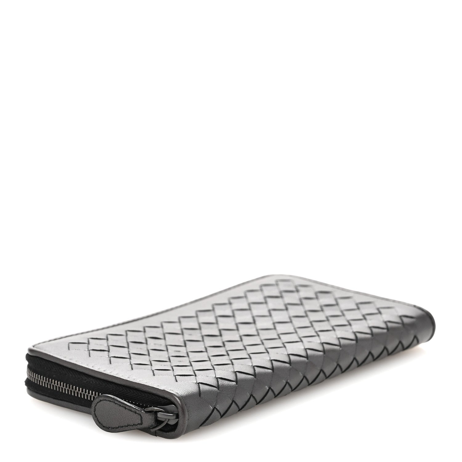 Bottega Veneta Metallic Nappa Intrecciato Zip Around Wallet Grey 4 of 9