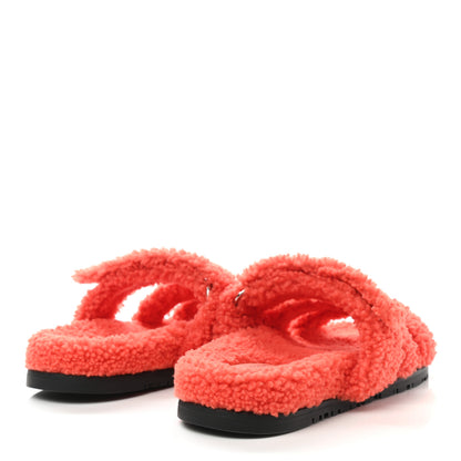Hermes Woolskin Womens Chypre Sandals 37.5 Orange 4 of 7