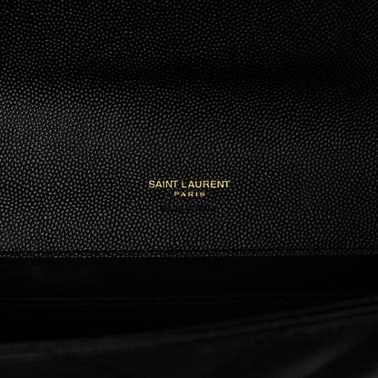 Saint Laurent Grain De Poudre Matelasse Chevron Monogram Envelope Clutch Black 6 of 9