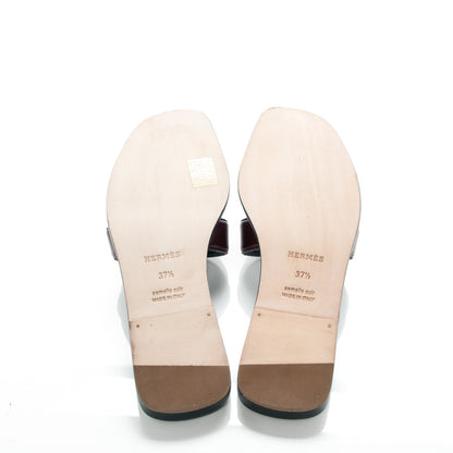 Hermes Box Calfskin Oran Sandals 37.5 Bleu Ardoise Bordeaux 5 of 7
