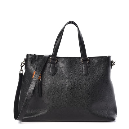 Gucci Pebbled Calfskin Convertible Bamboo Tassel Tote Black 1 of 10