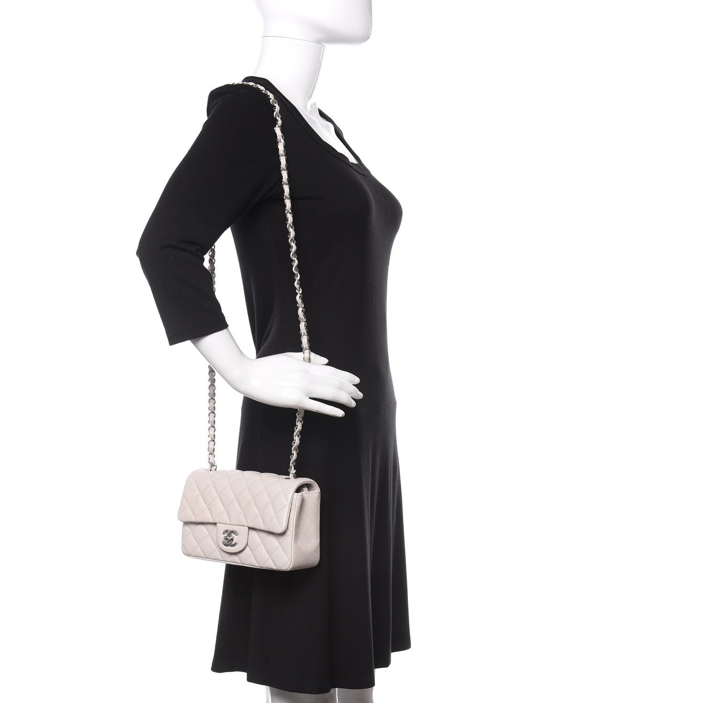 Caviar Quilted Mini Rectangular Flap Ivory