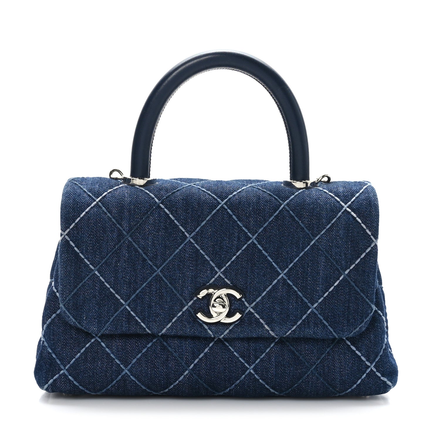 Denim Quilted Mini Coco Handle Flap Blue