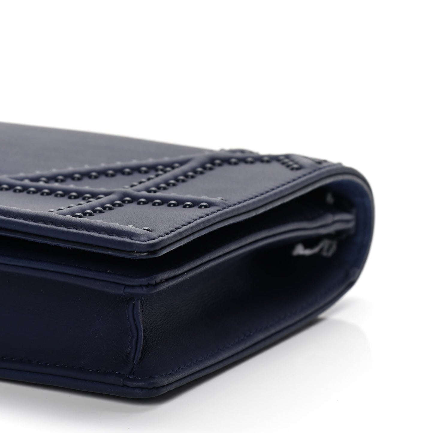 Ultra Matte Calfskin Studded Diorama Wallet on Chain Pouch Indigo
