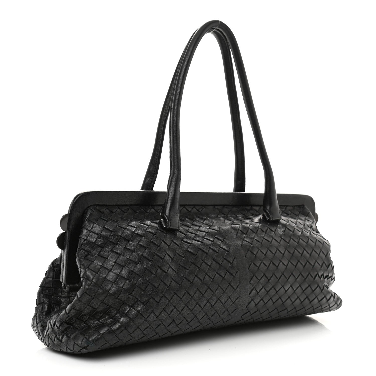 Bottega Veneta Nappa Intrecciato Frame Shoulder Bag Black 3 of 15