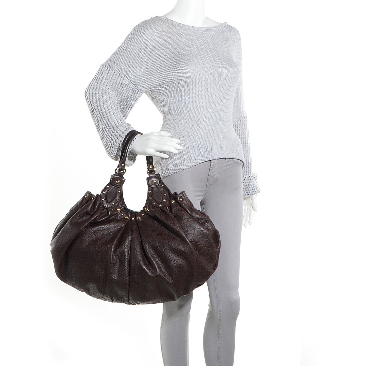 Guccissima Studded Pelham Shoulder Bag Brown