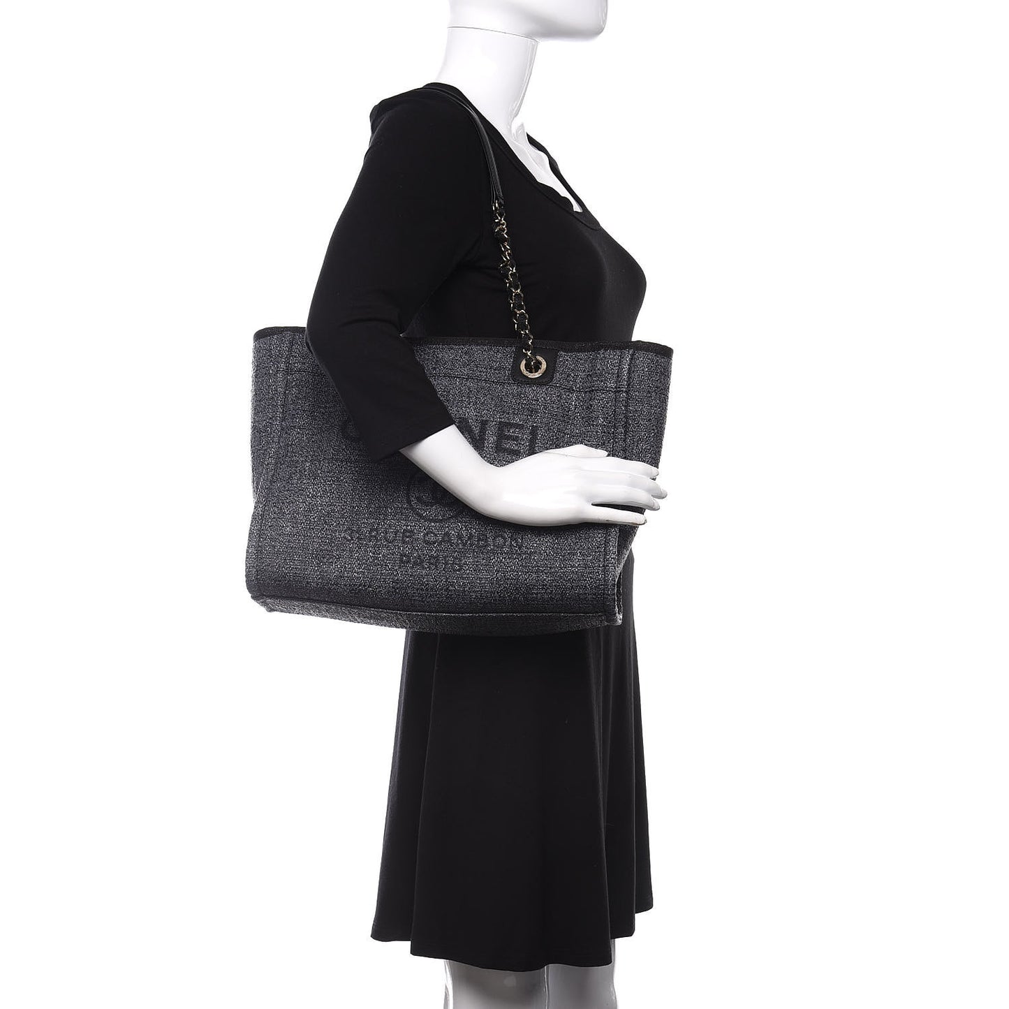 Woven Straw Raffia Small Deauville Tote Charcoal