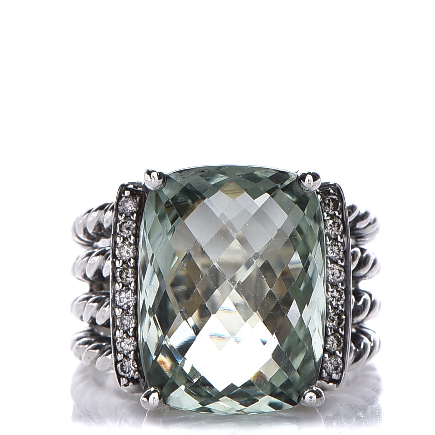 Sterling Silver Diamond Prasiolite 16mm Wheaton Ring 53 6.5