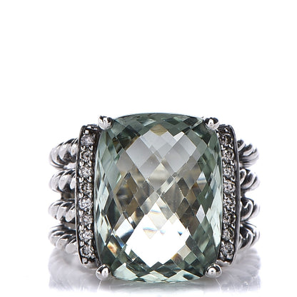 David Yurman Sterling Silver Diamond Prasiolite 16mm Wheaton Ring 53 6.5 1 of 5
