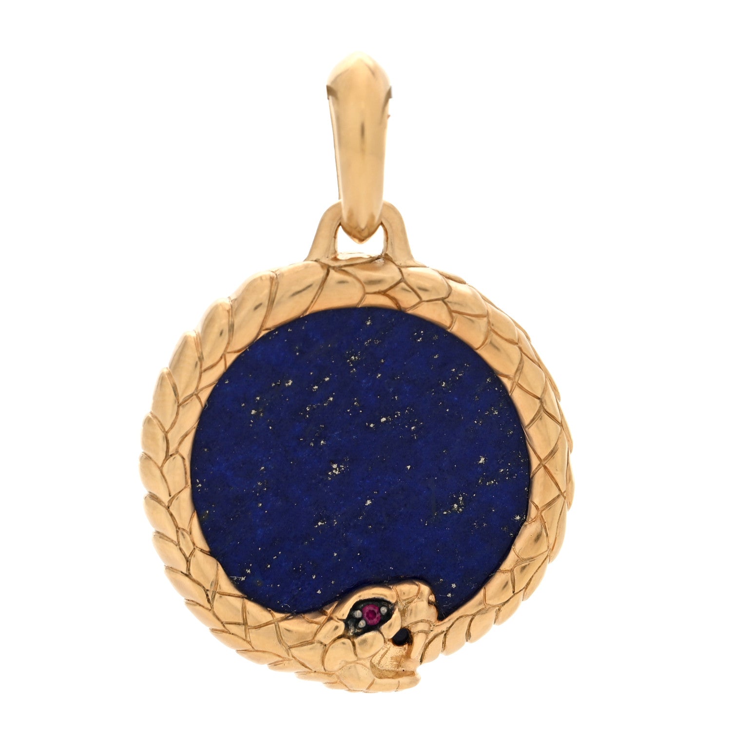David Yurman 18K Yellow Gold Lapis Lazuli Ruby Cairo Ouroboros Amulet Pendant 1 of 4