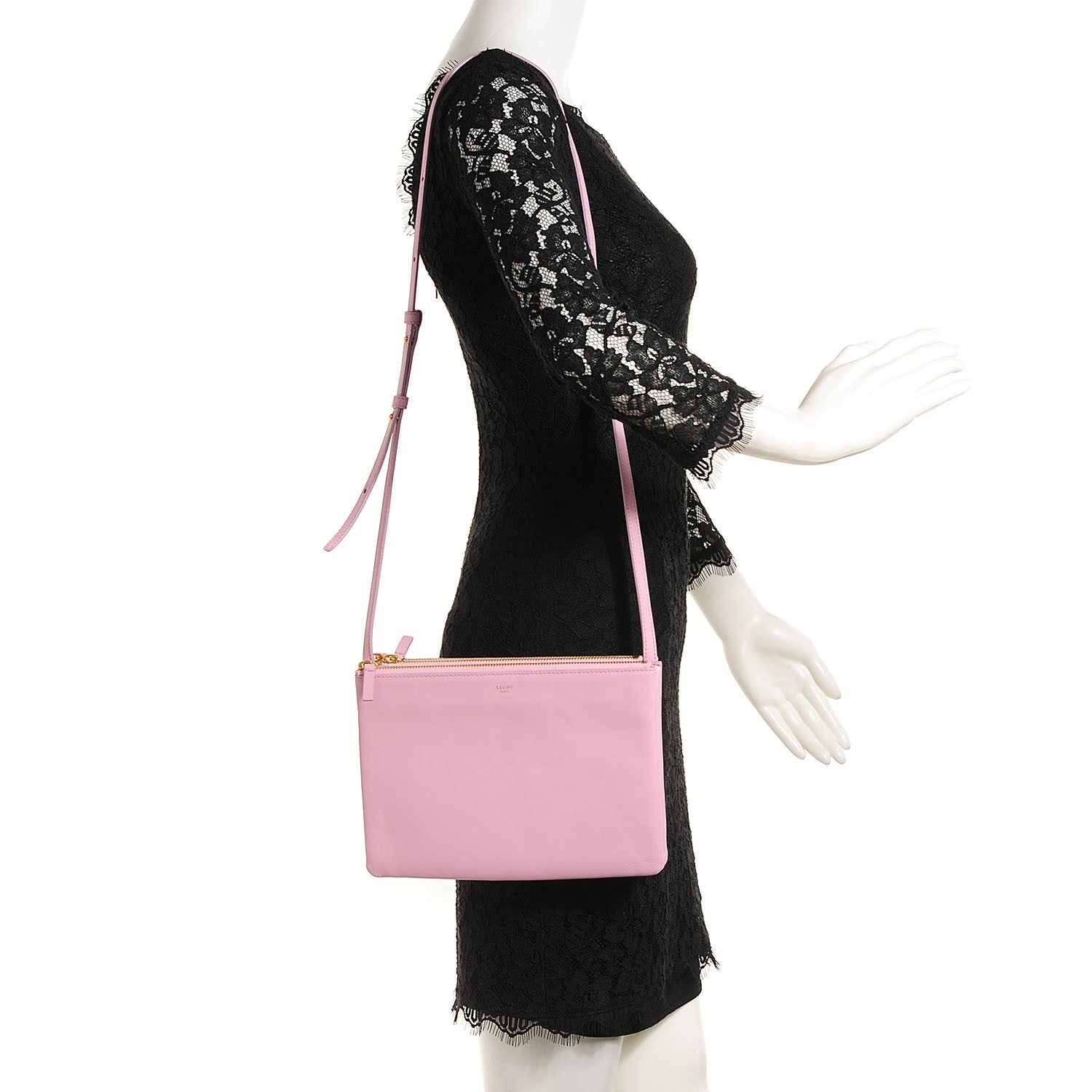 Celine Lambskin Large Trio Crossbody Bag Pink 3 of 9