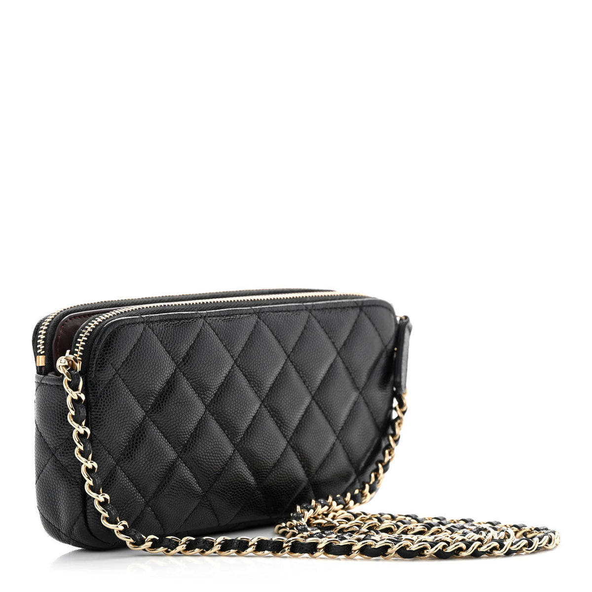 Caviar Quilted Small Clutch With Chain Black