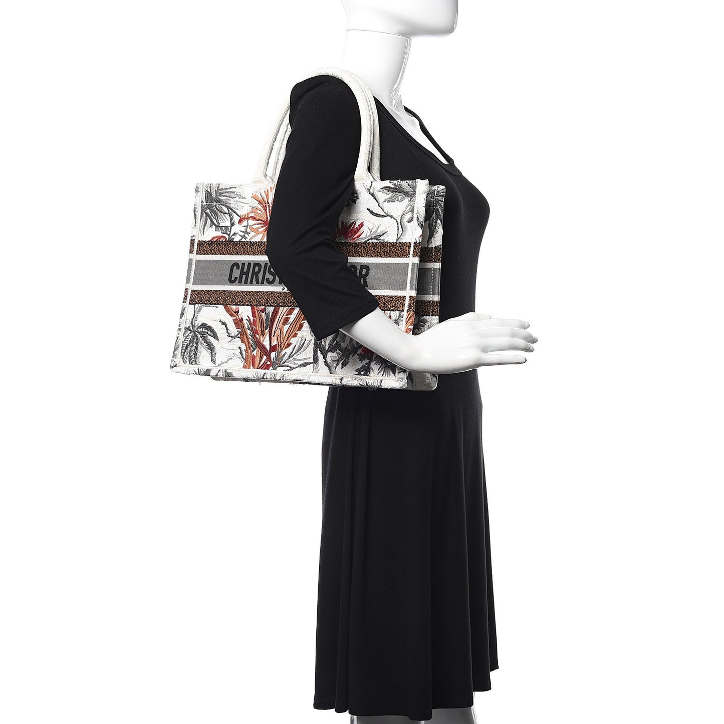 Canvas Embroidered Medium Camouflage Flowers Book Tote Latte Multicolor
