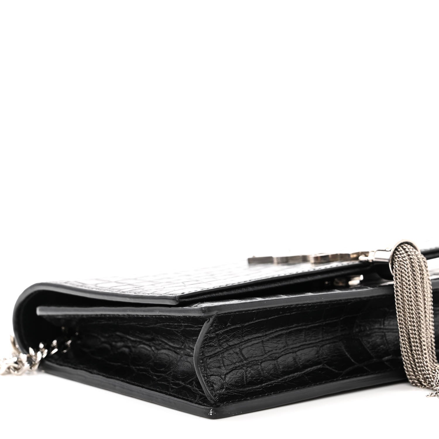 Saint Laurent Calfskin Crocodile Embossed Medium Classic Monogram Kate Tassel Satchel Black 8 of 11