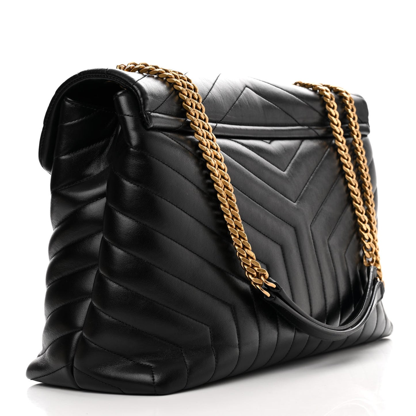 Calfskin Y Quilted Monogram Large Loulou Chain Satchel Black