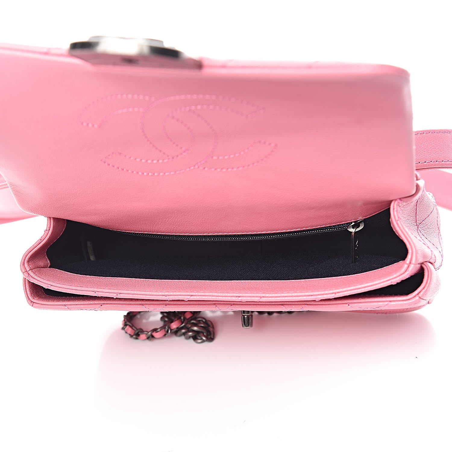 Chanel Shiny Goatskin Quilted Small Double Carry Waist Chain Flap Pink 7 of 13