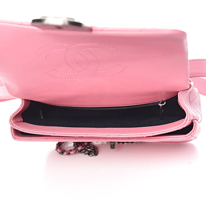 Chanel Shiny Goatskin Quilted Small Double Carry Waist Chain Flap Pink 7 of 13