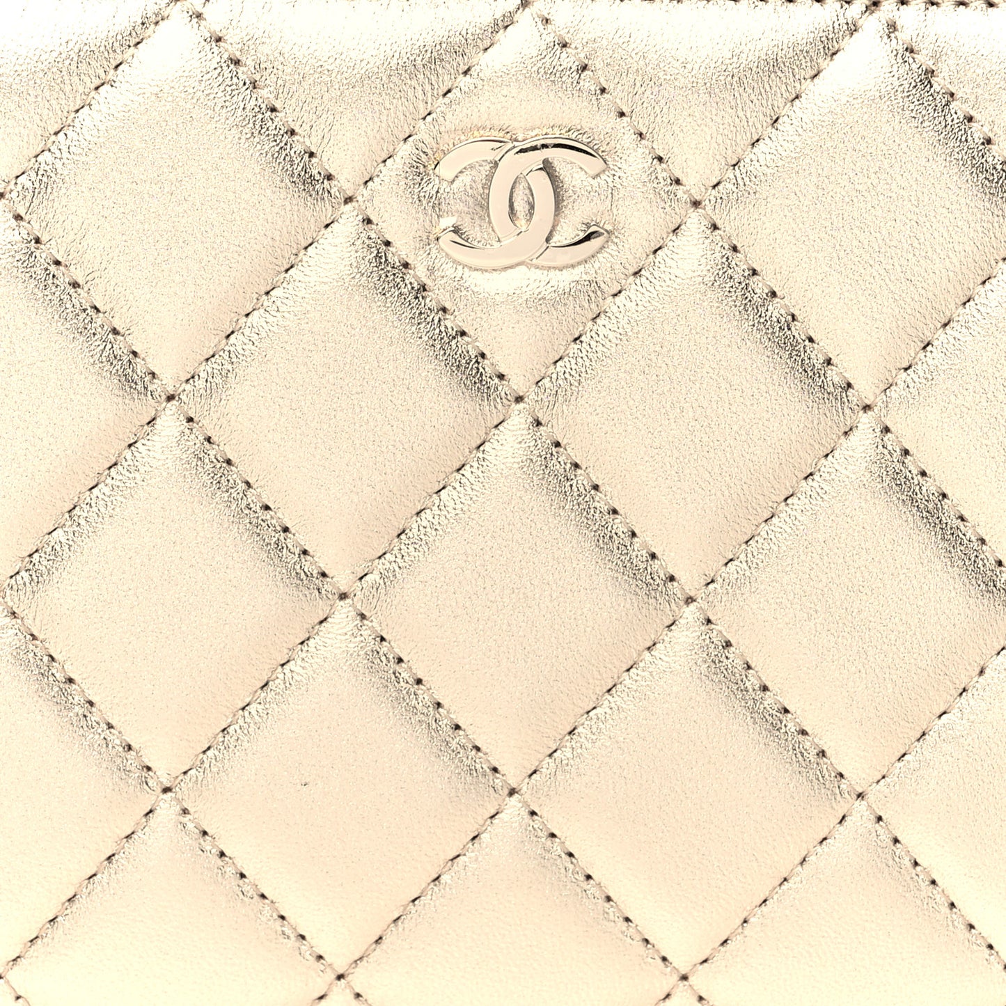 Metallic Lambskin Quilted Large Gusset Zip Around Wallet Gold