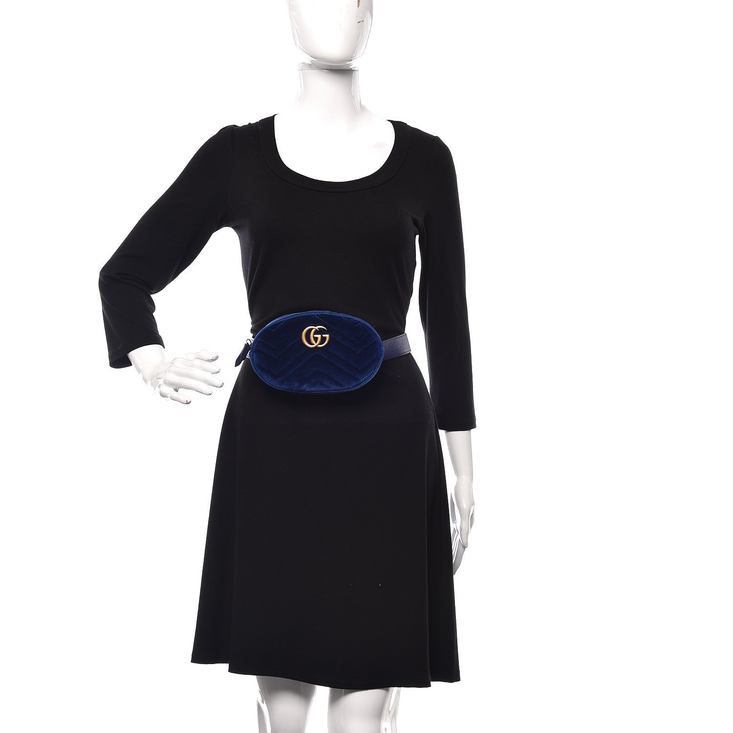 Gucci Velvet Matelasse GG Marmont Belt Bag 95 38 Cobalt Blue 2 of 9