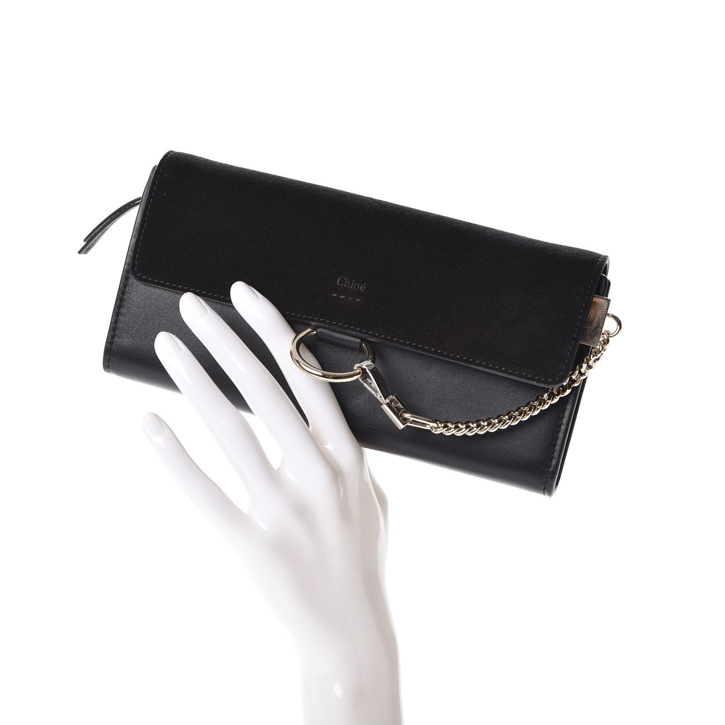 Suede Calfskin Faye Wallet Black