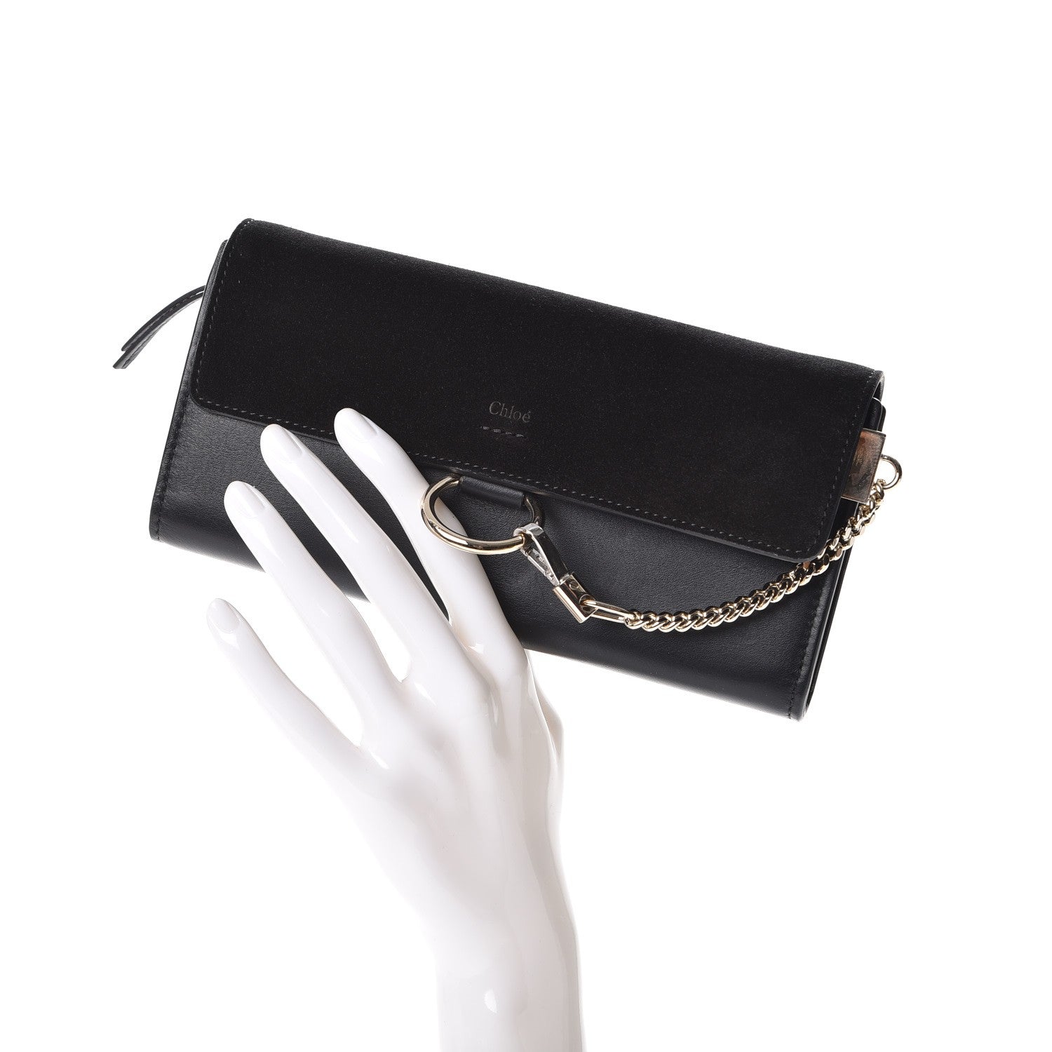 Chloe Suede Calfskin Faye Wallet Black 2 of 8