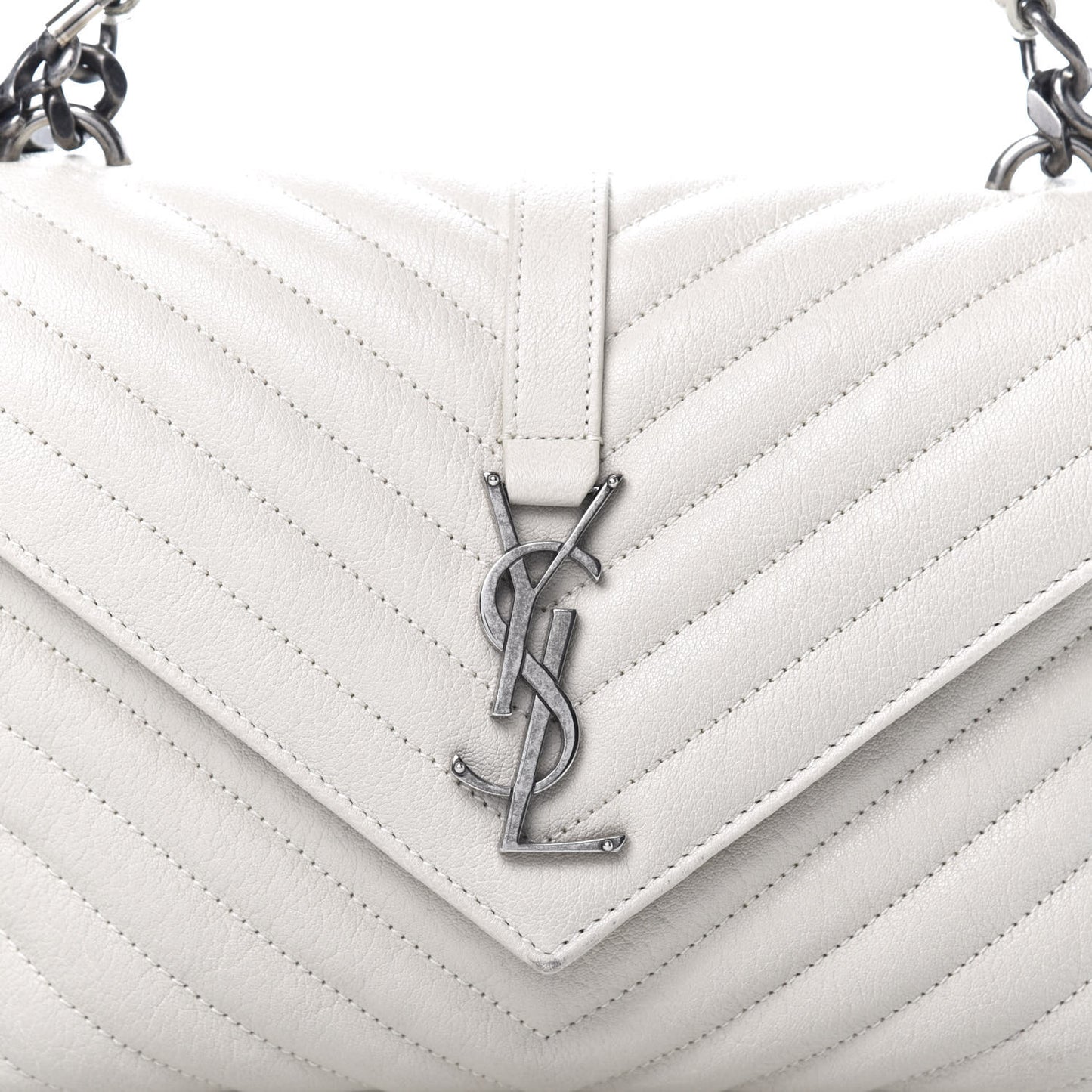 Sheepskin Matelasse Chevron Monogram Medium College Bag Dove White