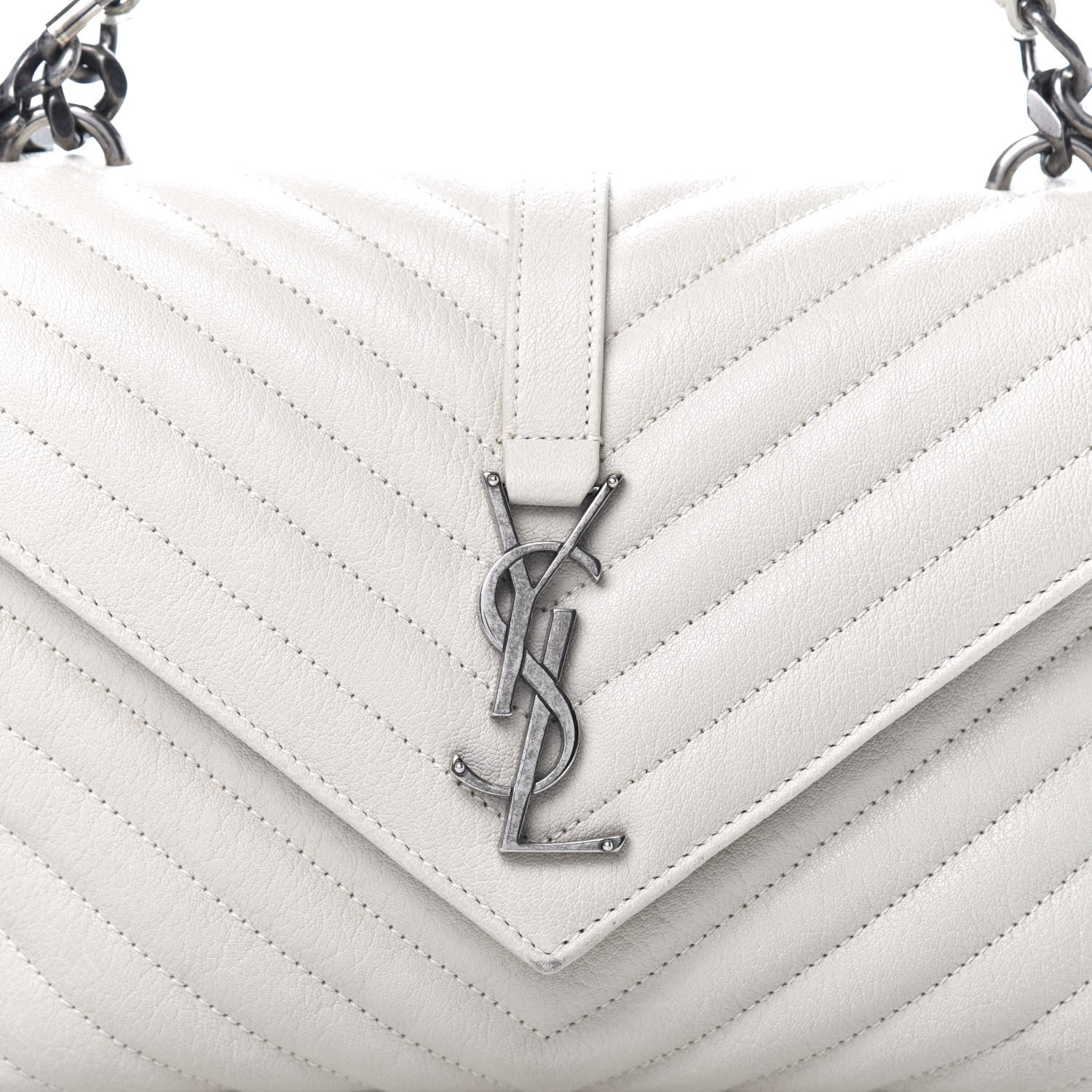 Saint Laurent Sheepskin Matelasse Chevron Monogram Medium College Bag Dove White 9 of 9