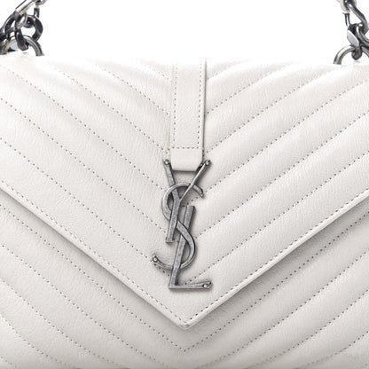 Saint Laurent Sheepskin Matelasse Chevron Monogram Medium College Bag Dove White 9 of 9