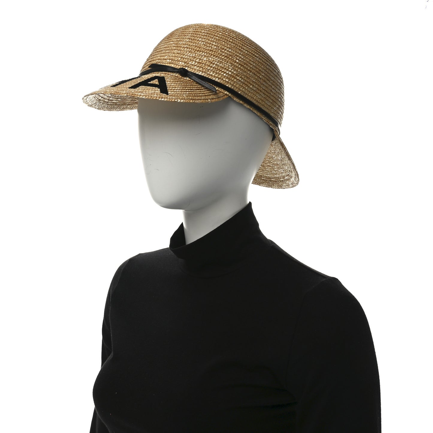 Straw Calfskin Logo Visor Hat M Natural Black