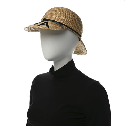 Chanel Straw Calfskin Logo Visor Hat M Natural Black 2 of 9