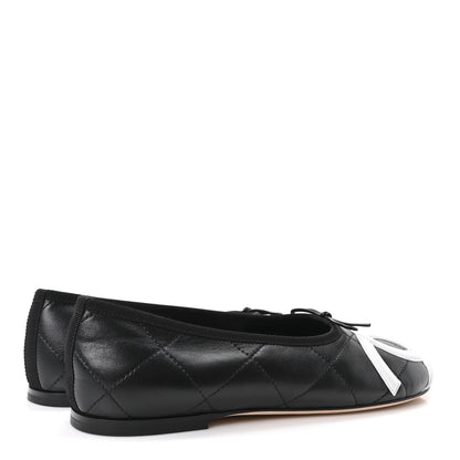 Chanel Lambskin Quilted CC Cambon Ballet Flats 39 Black White 5 of 9