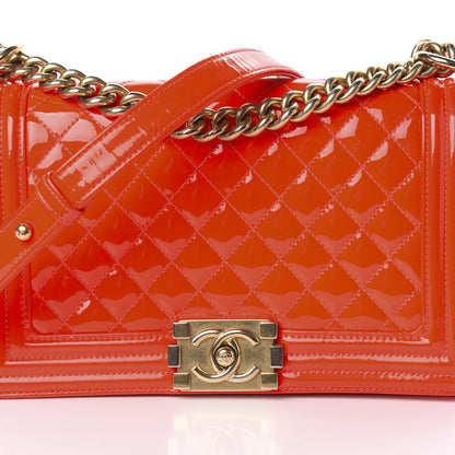 Chanel Patent Quilted Medium Boy Flap Orange 17 of 20