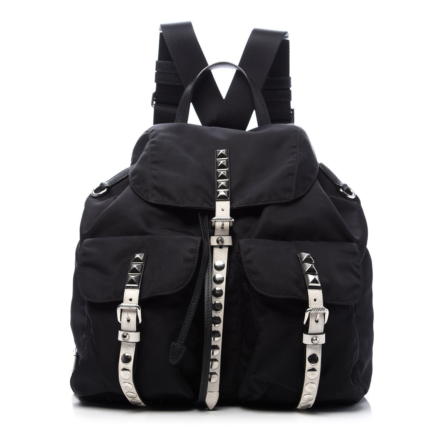 Nylon New Vela Studded Backpack Black White